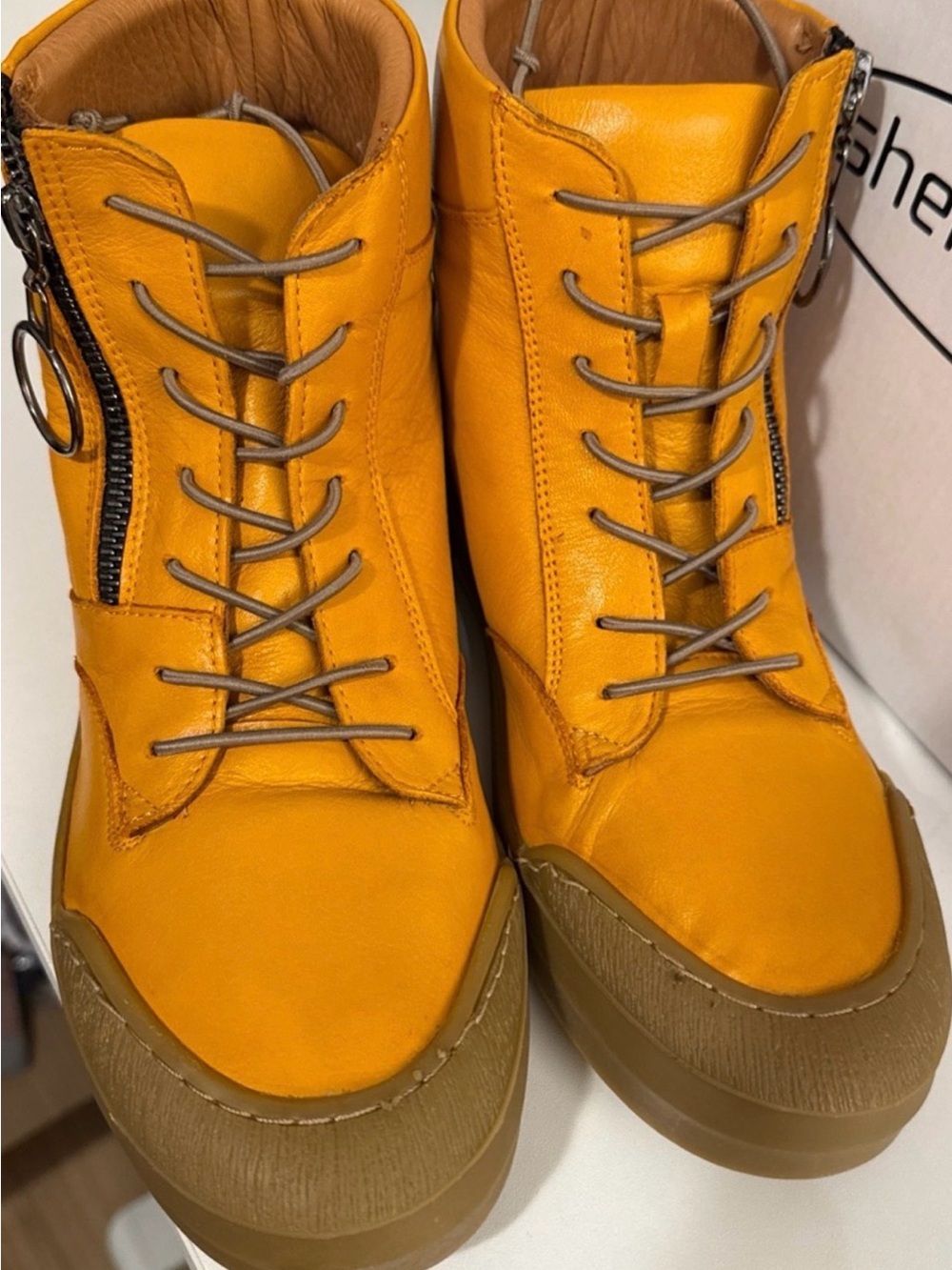 Sheridan Mia Alba Women’s Orange Leather Lace-Up high top sneaker Booties NEW